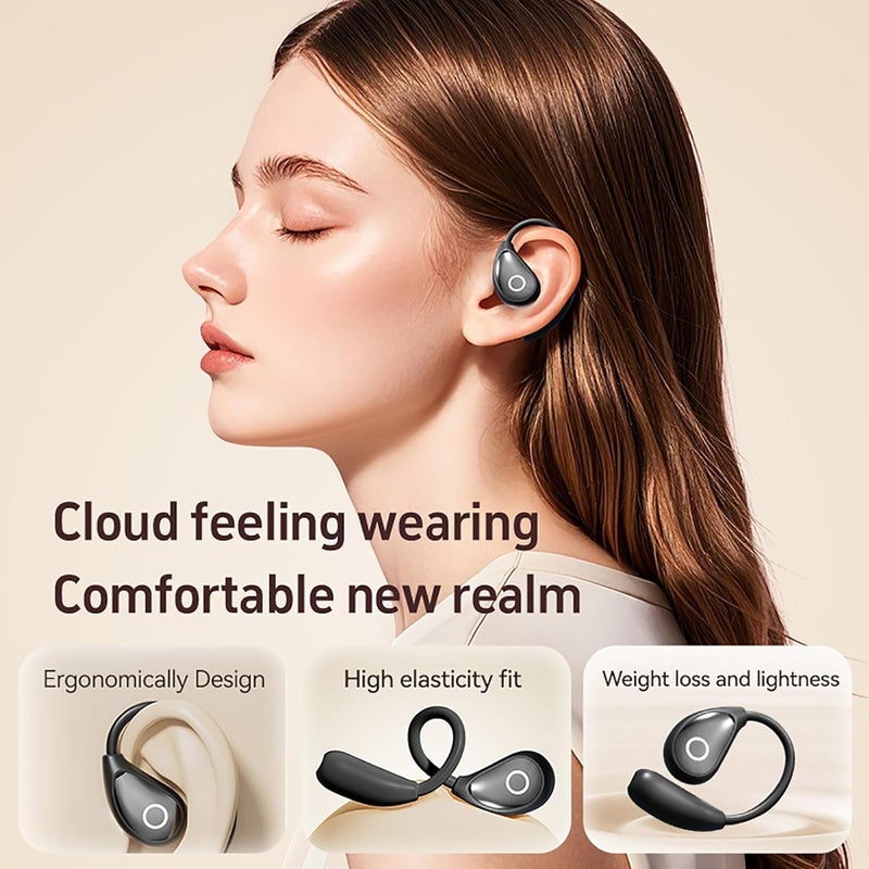 QJF Open Ear Wireless Bluetooth Headphones, Pain-Free Air Conduction Ear Buds with LED Digital Display Charging Case, Sweat Resistant for Running, Safe Driving, and Extended Daily Use - Image 4