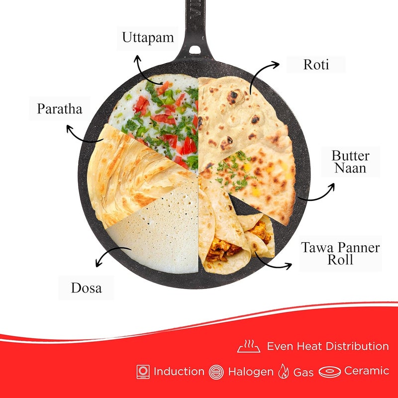 VINOD Vinod Legacy Pre Seasoned Cast Iron Flat Multi Tawa 30 cm Naturally Non Stick RotiChapatiDosa Kallu Tawa 100 Pure Toxin Free Rust Proof Gas Base  - Image 4