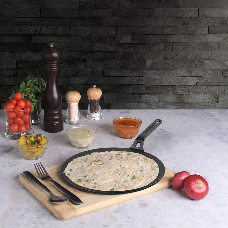 VINOD Vinod Legacy Pre Seasoned Cast Iron Flat Multi Tawa 30 cm Naturally Non Stick RotiChapatiDosa Kallu Tawa 100 Pure Toxin Free Rust Proof Gas Base  - Image 2