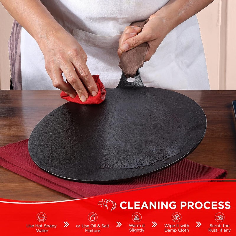 VINOD Vinod Legacy Pre Seasoned Cast Iron Flat Multi Tawa 30 cm Naturally Non Stick RotiChapatiDosa Kallu Tawa 100 Pure Toxin Free Rust Proof Gas Base  - Image 5