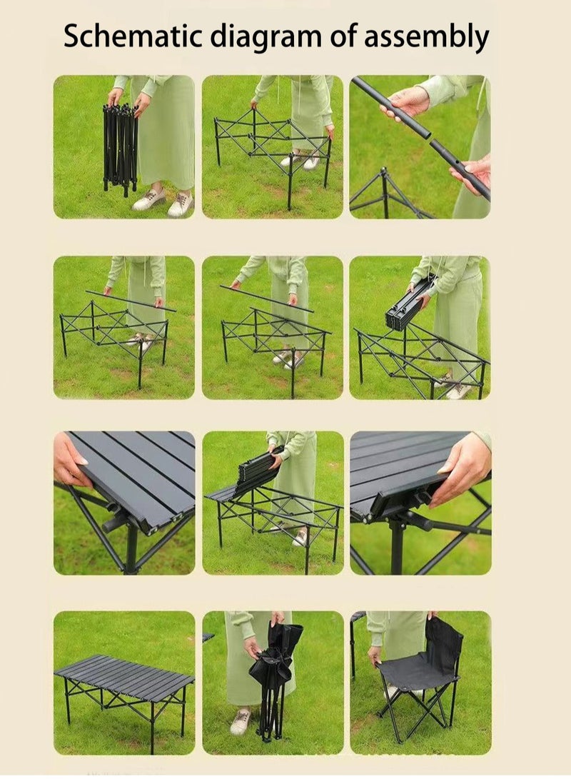 Generic 7PCS Folding Table and Chairs Set, Portable Picnic Long Table with 6 Seats ,Camping Table with Easy Carrying Bag, Lightweight Folding Egg Roll Table and Chair Set for Outdoor Camping Picnic BBQ, Party and Dining  - Image 5