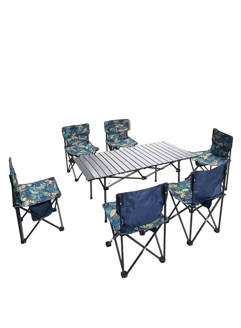 Generic 7PCS Folding Table and Chairs Set, Portable Picnic Long Table with 6 Seats ,Camping Table with Easy Carrying Bag, Lightweight Folding Egg Roll Table and Chair Set for Outdoor Camping Picnic BBQ, Party and Dining  - Image 1