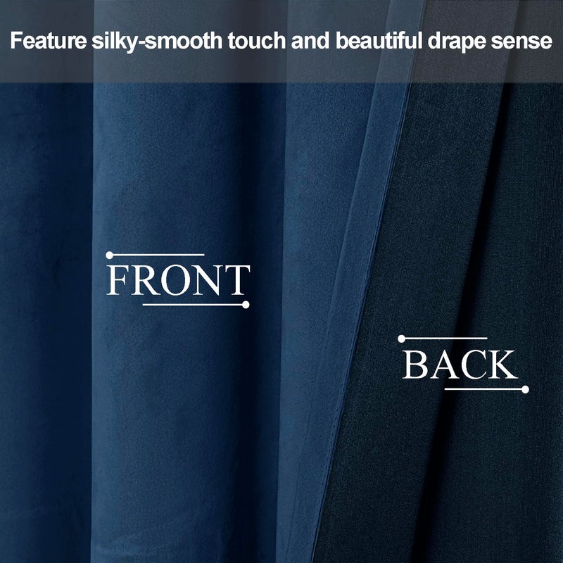 JIUZHEN Navy Velvet Curtains 90 inches Blackout Curtains for Living Room - Thermal Insualted Room Darkening Grommet Thick Velvet Window Drapes for Bedroom  Set of 2 with Tiebacks  42W x 90L - Image 4