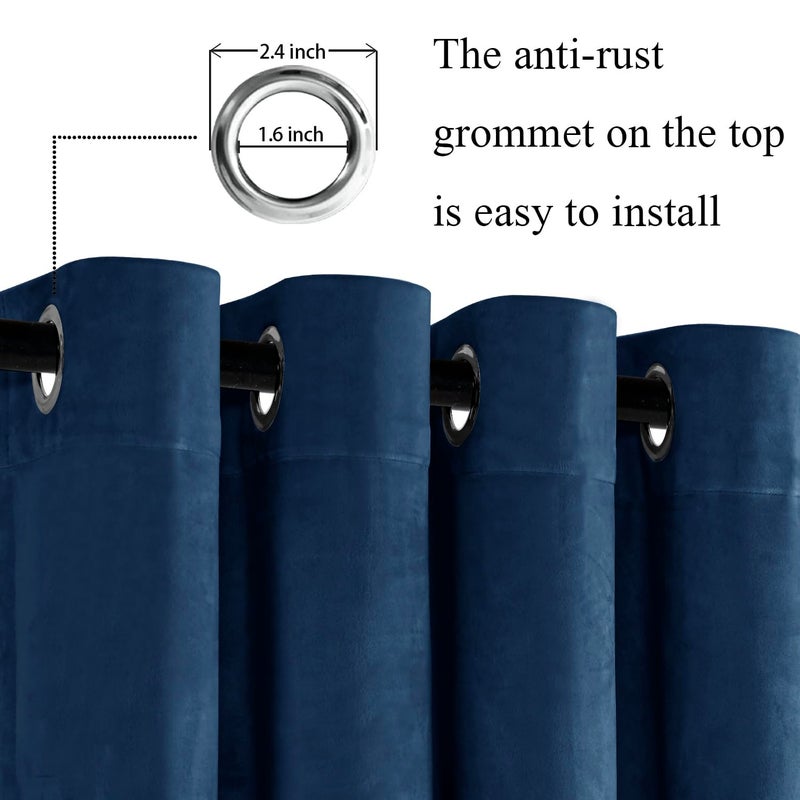 JIUZHEN Navy Velvet Curtains 90 inches Blackout Curtains for Living Room - Thermal Insualted Room Darkening Grommet Thick Velvet Window Drapes for Bedroom  Set of 2 with Tiebacks  42W x 90L - Image 2