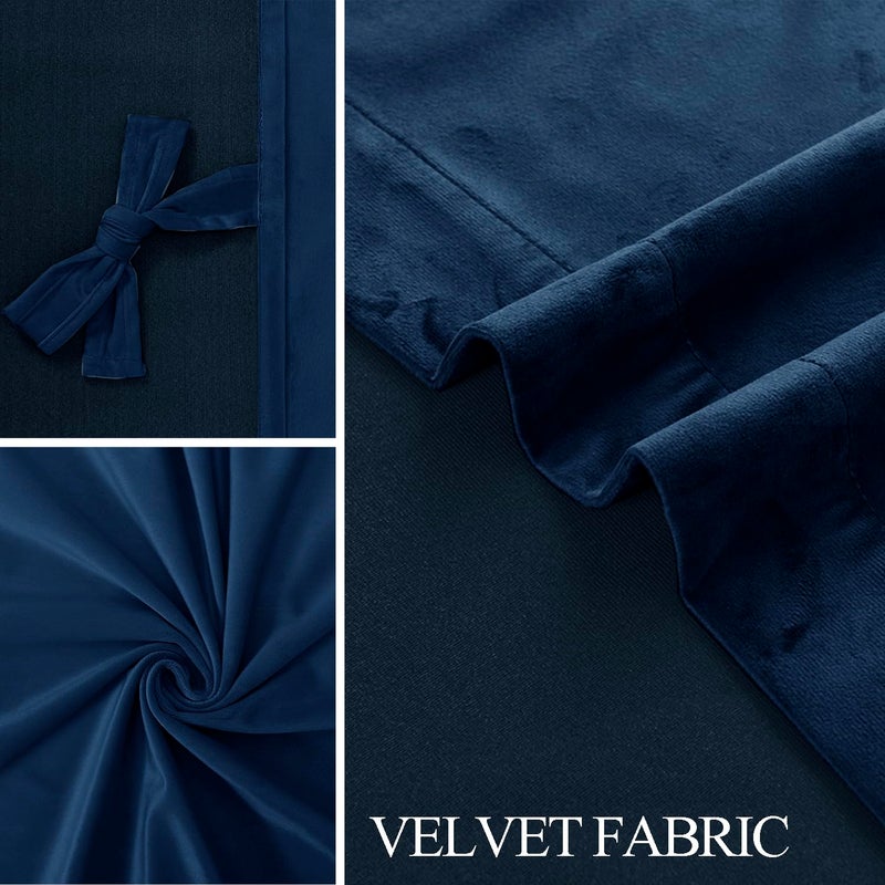 JIUZHEN Navy Velvet Curtains 90 inches Blackout Curtains for Living Room - Thermal Insualted Room Darkening Grommet Thick Velvet Window Drapes for Bedroom  Set of 2 with Tiebacks  42W x 90L - Image 5