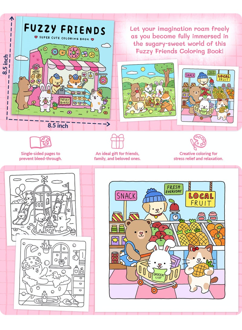 Coloring Book for Adults & Teens, Fuzzy Friends: Cute & Cozy Daily Relaxation Activity with Whimsical Illustrations, Relaxing Anti-Anxiety Art Therapy, Perfect for Cozy Spaces & Holiday Gifting - Image 3