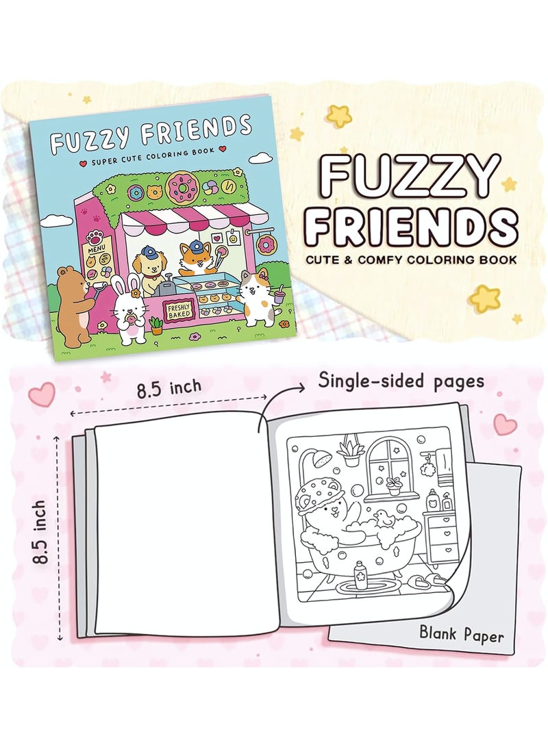 Coloring Book for Adults & Teens, Fuzzy Friends: Cute & Cozy Daily Relaxation Activity with Whimsical Illustrations, Relaxing Anti-Anxiety Art Therapy, Perfect for Cozy Spaces & Holiday Gifting - Image 2
