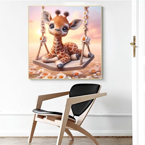 Acelii Fall 5D Diamond Art Kits for Adults Beginners,Giraffe Swing DIY Full Round Drill Diamond Painting Kits,Autumn Paint by Diamonds Dots Gem Art Easy,Home Wall Decor 14X14 Inch - Image 5
