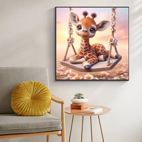 Acelii Fall 5D Diamond Art Kits for Adults Beginners,Giraffe Swing DIY Full Round Drill Diamond Painting Kits,Autumn Paint by Diamonds Dots Gem Art Easy,Home Wall Decor 14X14 Inch - Image 2