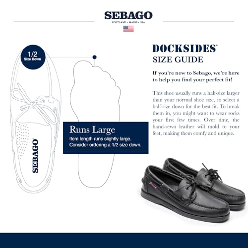 Sebago Portland Boat Shoes - Full-Grain Leather Moccasins, Handsewn with Leather Sock Lining and Non-Marking, Slip-Resistant Sipped Rubber Outsoles, Total Black - 13 Regular - Image 3