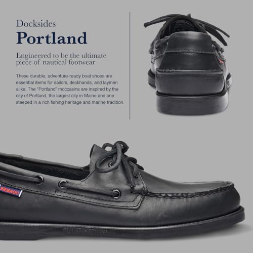 Sebago Portland Boat Shoes - Full-Grain Leather Moccasins, Handsewn with Leather Sock Lining and Non-Marking, Slip-Resistant Sipped Rubber Outsoles, Total Black - 13 Regular - Image 4
