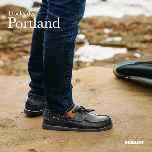 Sebago Portland Boat Shoes - Full-Grain Leather Moccasins, Handsewn with Leather Sock Lining and Non-Marking, Slip-Resistant Sipped Rubber Outsoles, Total Black - 13 Regular - Image 2