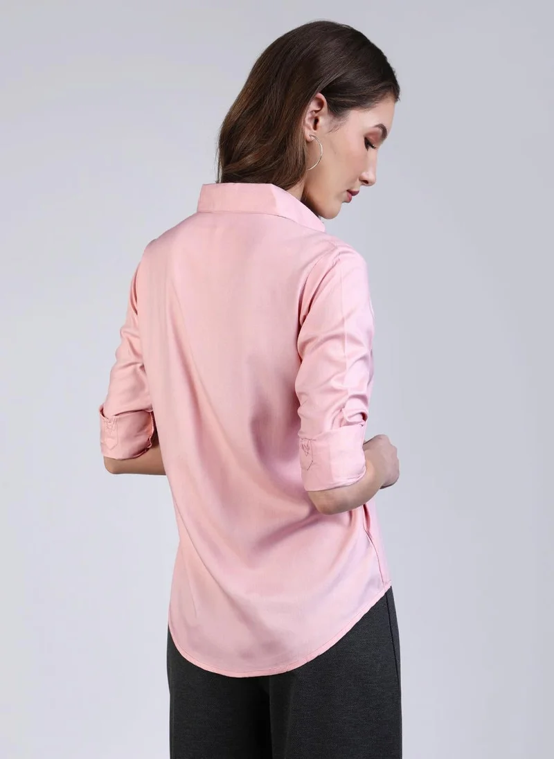 Urbano Fashion  Urbano Fashion Women's Pink Modal Viscose Full Sleeve Regular Fit Casual Solid Shirt with Regular Collar for Women | Best Price UAE