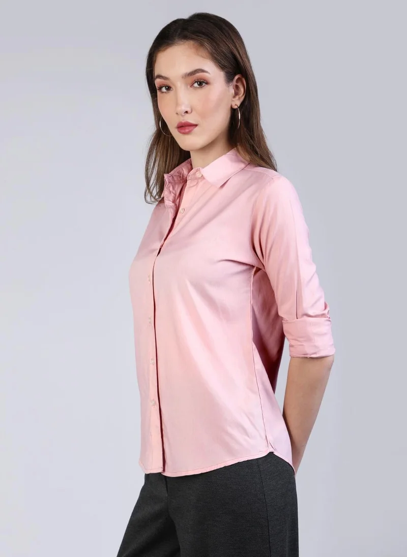 Urbano Fashion  Urbano Fashion Women's Pink Modal Viscose Full Sleeve Regular Fit Casual Solid Shirt with Regular Collar for Women | Best Price UAE