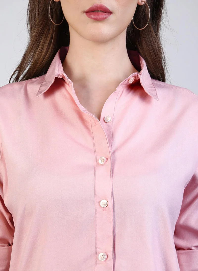 Urbano Fashion  Urbano Fashion Women's Pink Modal Viscose Full Sleeve Regular Fit Casual Solid Shirt with Regular Collar for Women | Best Price UAE