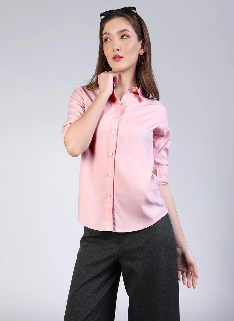 Urbano Fashion Women's Pink Modal Viscose Full Sleeve Regular Fit Casual Solid Shirt with Regular Collar