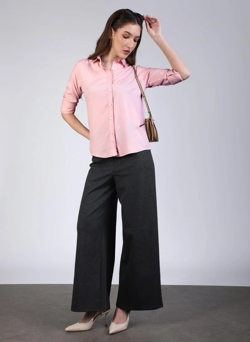Urbano Fashion  Urbano Fashion Women's Pink Modal Viscose Full Sleeve Regular Fit Casual Solid Shirt with Regular Collar for Women | Best Price UAE