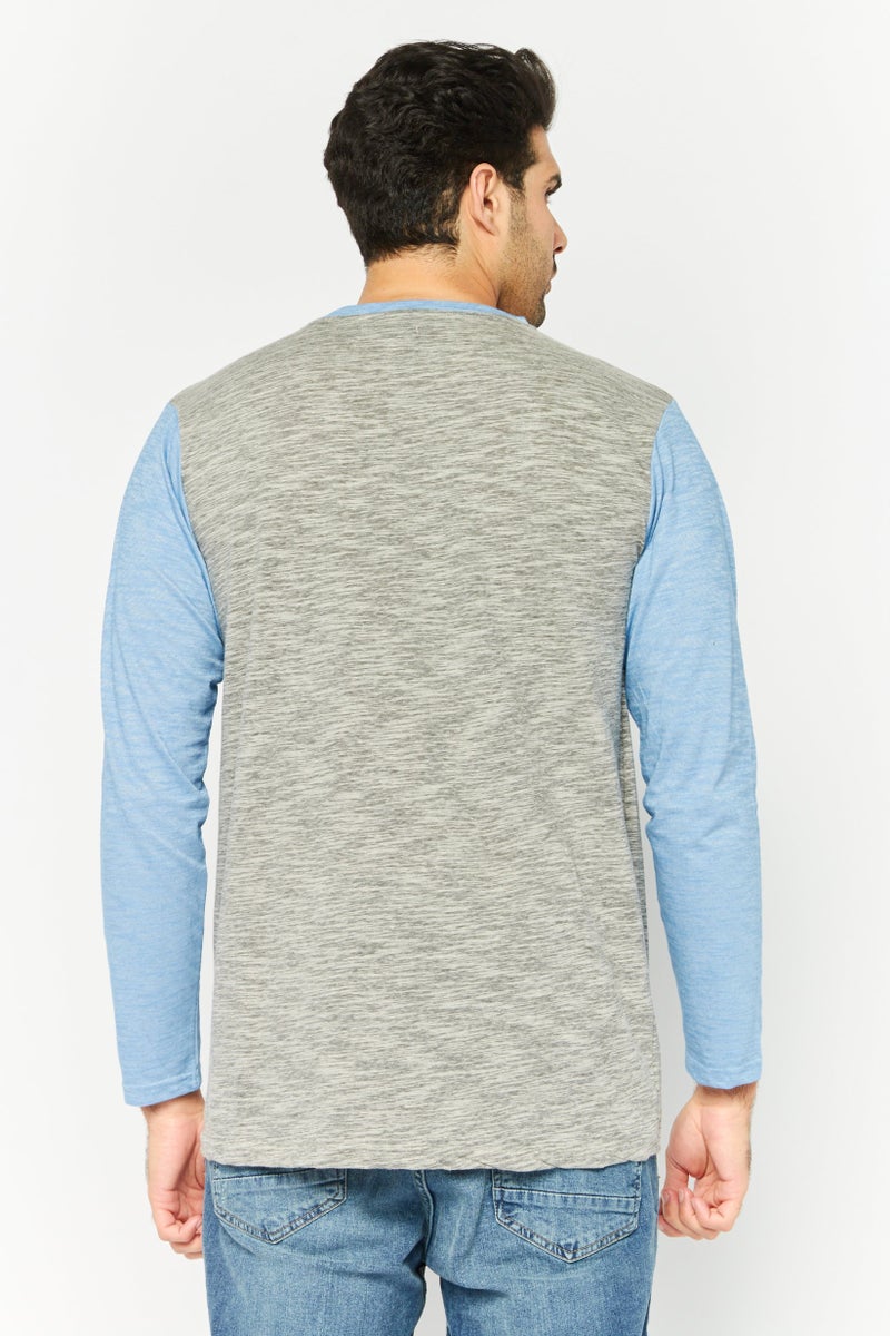 BRAVE SOUL Men Henley Neck Long Sleeves Heather  T-Shirt, Grey  - Image 4
