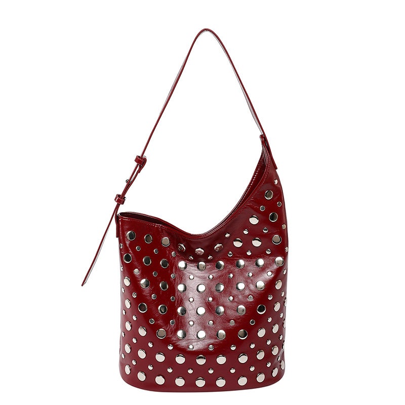 New Women'S Shoulder Bag Style Polka Dot Rivets Armpit Bucket Bag High-End Design Women'S Crossbody Bag - Image 1