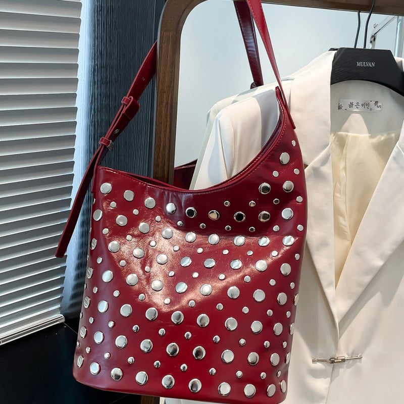 New Women'S Shoulder Bag Style Polka Dot Rivets Armpit Bucket Bag High-End Design Women'S Crossbody Bag - Image 4