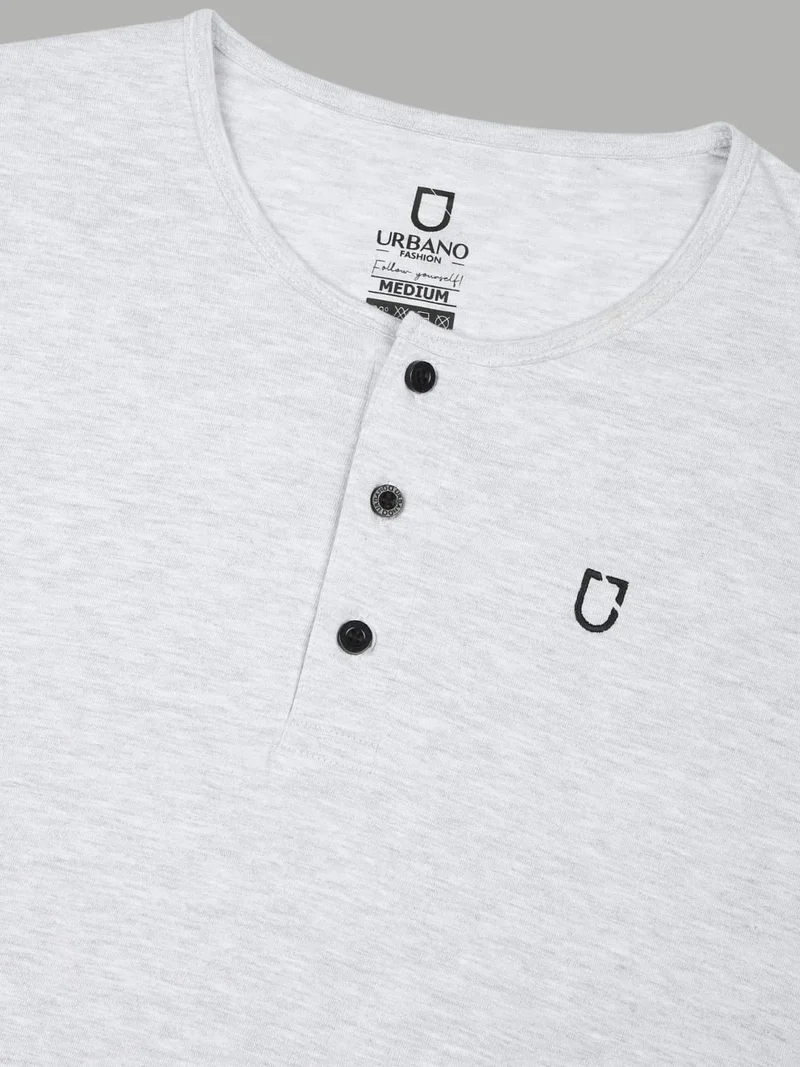 Urbano Fashion  Urbano Fashion Men's White Melange Solid Henley Neck Slim Fit Full Sleeve Cotton T-Shirt  | Best Price UAE