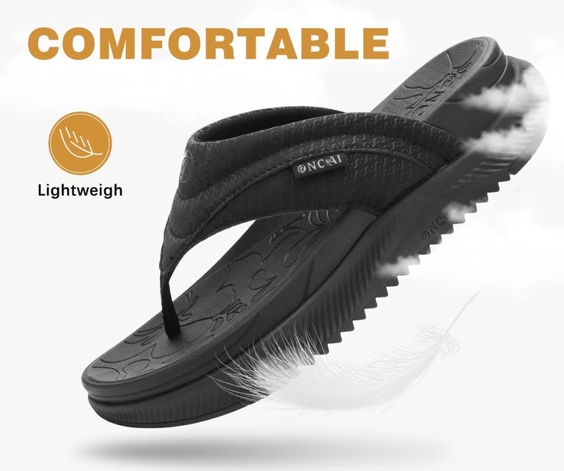 ONCAI Orthopedic Flip Flops Women with Arch Support Ladies Orthotic Recovery Sandals 2025 Comfortable Plantar Fasciitis Slip On Walking Sandal for Womans Casual Summer Black Size 10 - Image 5