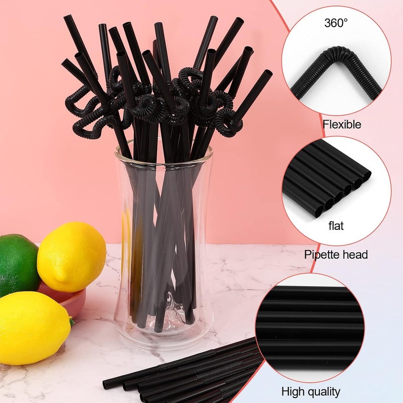 Loccmat 500 Pcs Black Straws,Disposable Plastic Drinking Straws,Extra Long Flexible Straws,Disposable Bendy Straws for Party,BPA-Free Plastic Straws,10.2" Long and 0.23'' Diameter (Black) - Image 3