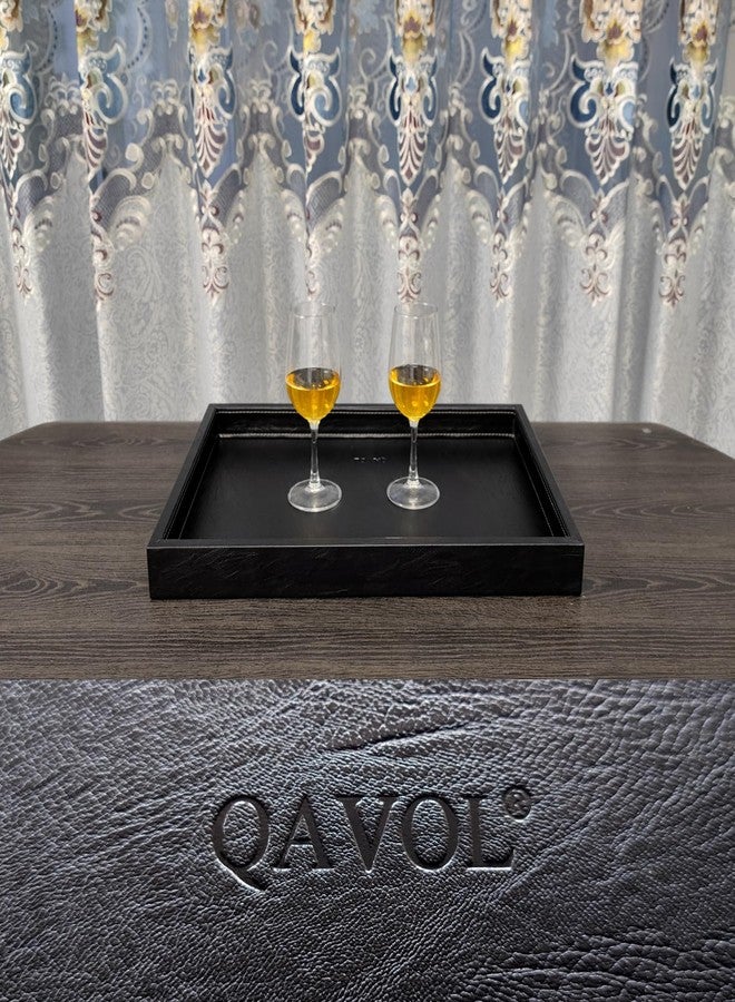 QAVOL 20 * 14 inches high-end light luxury leather rectangle oversized service tray, Ottoman Tray，Coffee Tray, Food Tray, Family Dinner, Out-of-House Picnic, Party Essential Tray (black, 20*14 inch) - Image 3