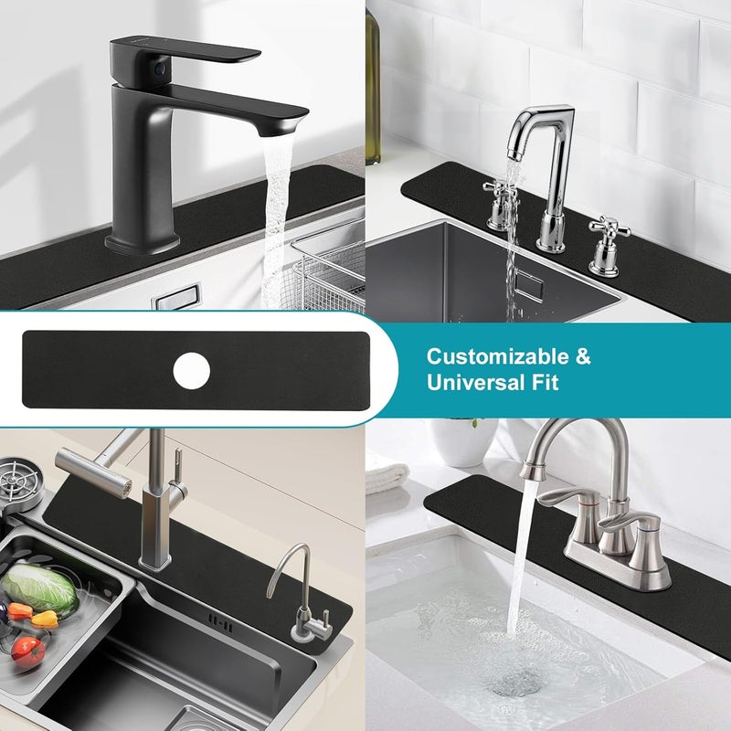 EazziSwitch 33"Lx5.5"W Long Kitchen Sink Faucet Mat: Customizable Splash Guard with Pre-Cut Center Hole for Large Double bowl Sink, Trimmable to Fit 2, 3, 4 Holes Faucet & Irregular Sink with Soap Dispenser - Image 3
