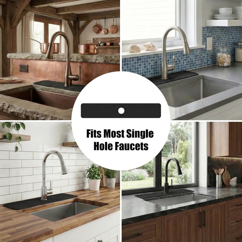 EazziSwitch 33"Lx5.5"W Long Kitchen Sink Faucet Mat: Customizable Splash Guard with Pre-Cut Center Hole for Large Double bowl Sink, Trimmable to Fit 2, 3, 4 Holes Faucet & Irregular Sink with Soap Dispenser - Image 5