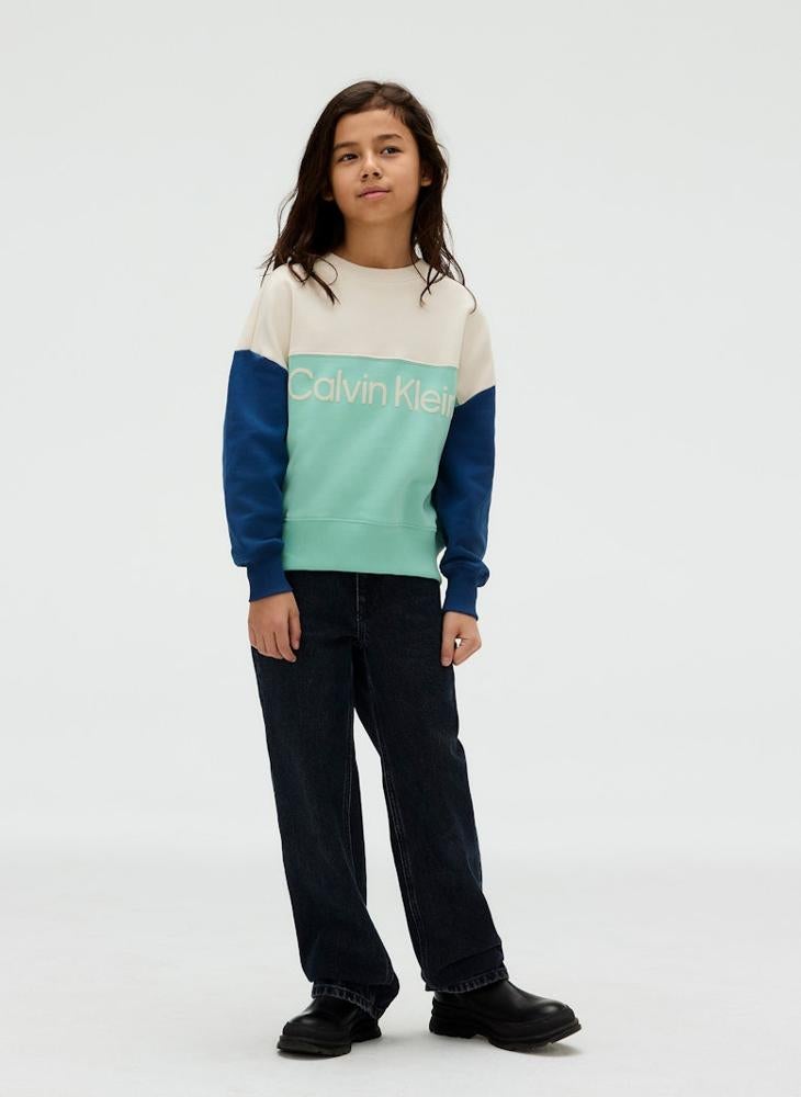 كالفن كلاين جينز سويت شيرت أطفال بياقة دائرية من تيري بلوكينج - Image 1
