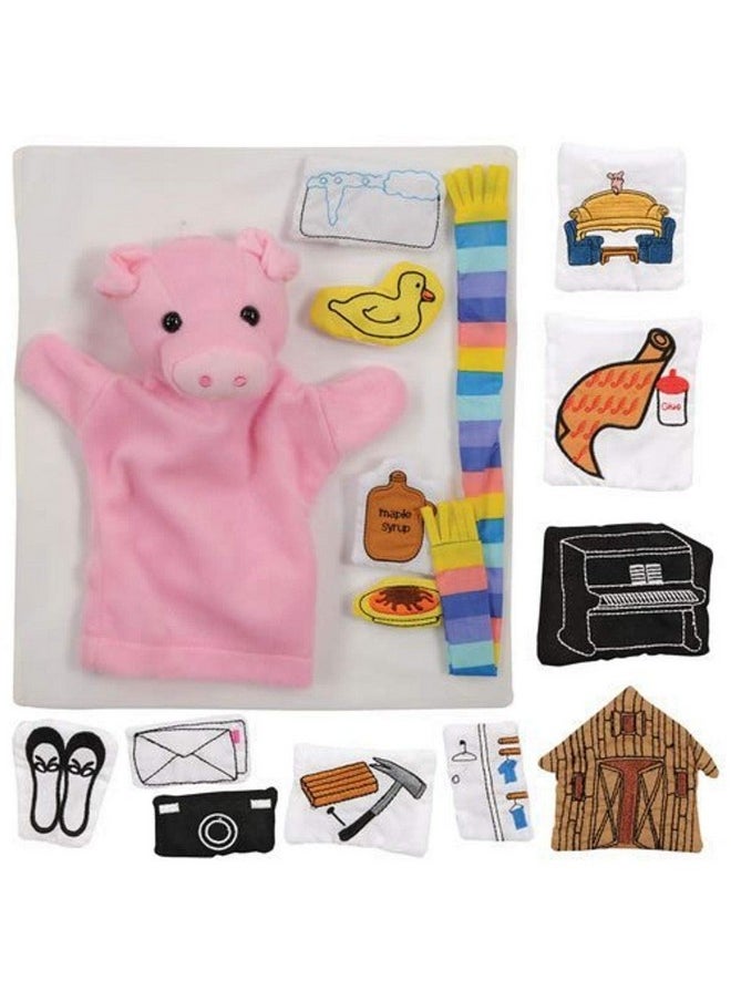 Constructive Playthings If You Give a Pig a Pancake Puppet and Prop Set for Children, 16-Piece Set with Bag, Ages 3 Years and Up 