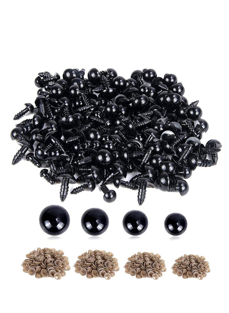 SYOSI 500 Pieces Plastic Eyes Black Crafts Safety Eyes Stuffed Toys Snap Animal Scrapbooking Puppet Dolls DIY Accessories with Washers for Crochet Animal Crafts Doll Making Bulk 4 Sizes - Image 1