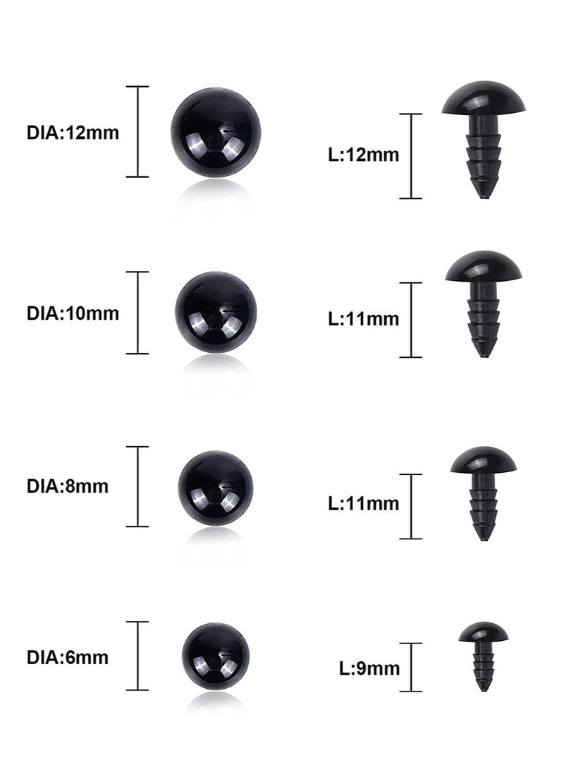 SYOSI 500 Pieces Plastic Eyes Black Crafts Safety Eyes Stuffed Toys Snap Animal Scrapbooking Puppet Dolls DIY Accessories with Washers for Crochet Animal Crafts Doll Making Bulk 4 Sizes - Image 4