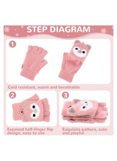SYOSI 3 Pairs Kids Fingerless Gloves Convertible Flip Top Gloves Winter Warm Knit Half Finger Mitten for Kids Boy Girls 5-10 Years  - Image 5