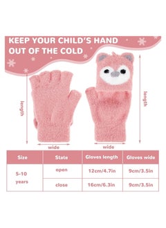 SYOSI 3 Pairs Kids Fingerless Gloves Convertible Flip Top Gloves Winter Warm Knit Half Finger Mitten for Kids Boy Girls 5-10 Years  - Image 3