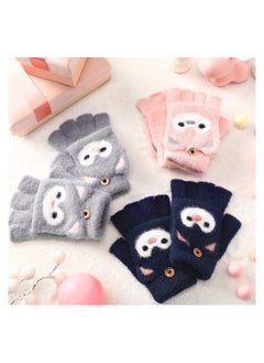 SYOSI 3 Pairs Kids Fingerless Gloves Convertible Flip Top Gloves Winter Warm Knit Half Finger Mitten for Kids Boy Girls 5-10 Years  - Image 1
