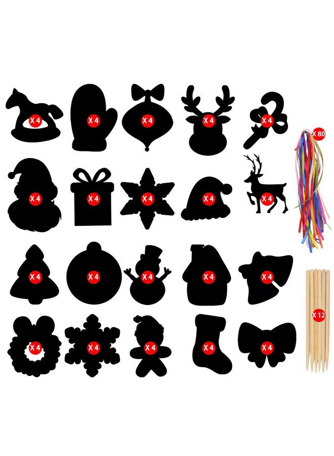 LOKIPA Christmas Scratch Paper Art Set, 80 Pieces Magic Rainbow Scratch Off Cards Ornaments For Kids Christmas - Image 2