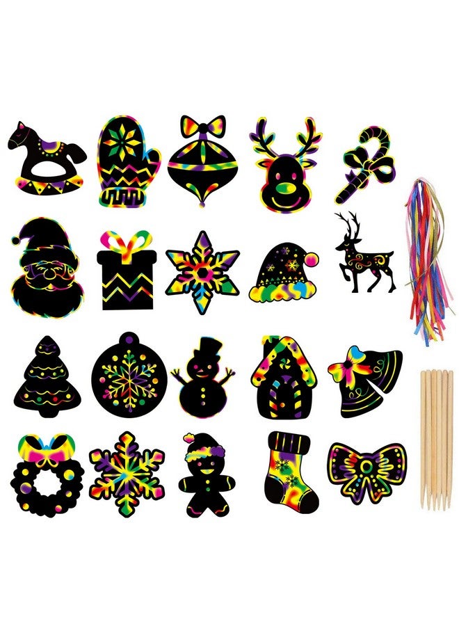 LOKIPA Christmas Scratch Paper Art Set, 80 Pieces Magic Rainbow Scratch Off Cards Ornaments For Kids Christmas - Image 1