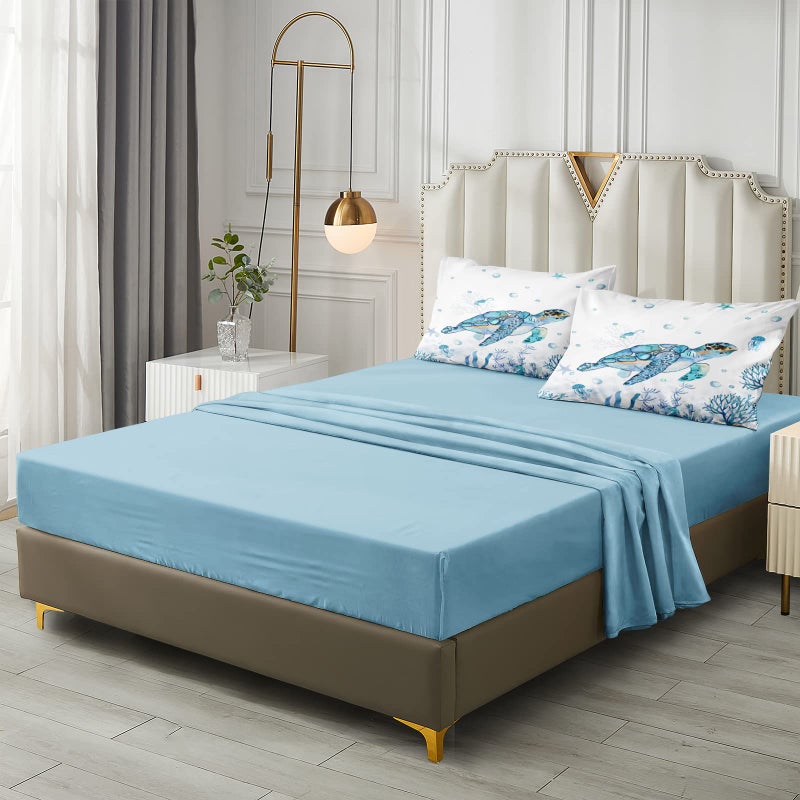 Bedorm Sea Turtle Comforter Ocean Theme Bedding Set Full Size Bed in a Bag 8 Pieces Bed Set with 1 Ocean Comforter, 1 Blue Flat Sheet, 1 Fitted Sheet, 4 Pillowcases, 1 Cushion Cover(Sea Turtle, Full) - Image 5