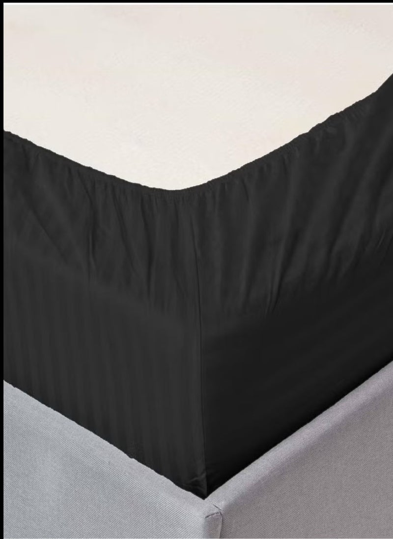 Blueberry طقم ملاءات سرير كوين مخططة سوداء من القطن 3 قطع بجيب عميق 180x200+25 سم - Image 2