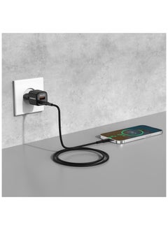 porodo GaN Dual-Port USB-A & Type-C QC 18W Quick Charger PD  20W Fast Charging with Simultaneous Charging & Built-In Safeguards / Reliable Companion / Over-Heat Protection / Type-C to Lightning Cable Included - Black  - Image 2