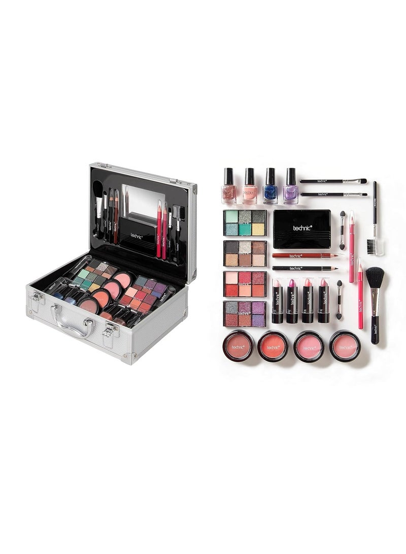 Technic Technic 28 Pcs Carry All Full Make Up Kit In a Trunk Train Case Including Makeup Brushes, Eye Shadows, Nail Polish, Blushers, Lipsticks and More - Image 1