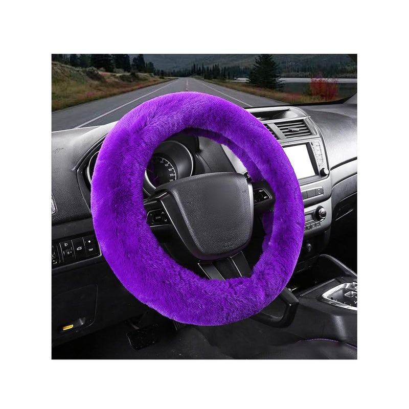 MUQIDA Fluffy Car Steering Wheel Cover 15 Inch Soft Warm Plush AntiSlip Furry Wheel Protector Universal Fuzzy Comfortable Steering Wheel Covers for Winter Car Accessories Purple - Image 3