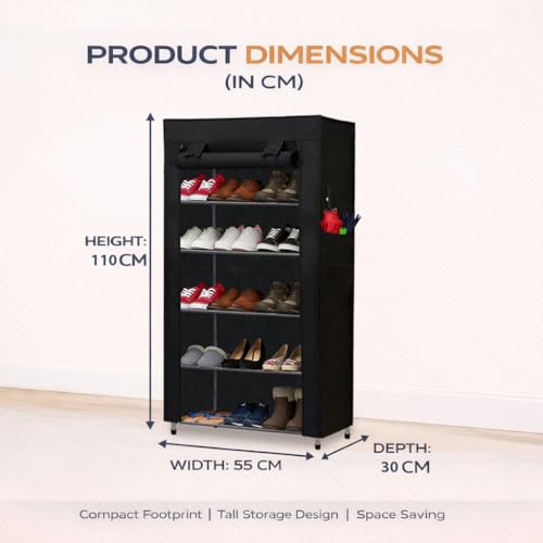 ROBMOB Metal Shoe Stand with Cover, 6 Tier Shoe Organizer for Home & Office - Black - Image 4