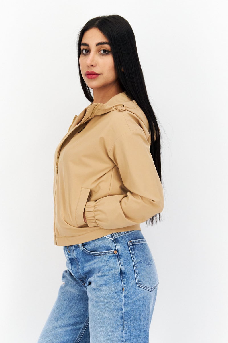 Lyle & Scott Women Hooded Embroidered Logo Jacket, Warm Tan  - Image 2