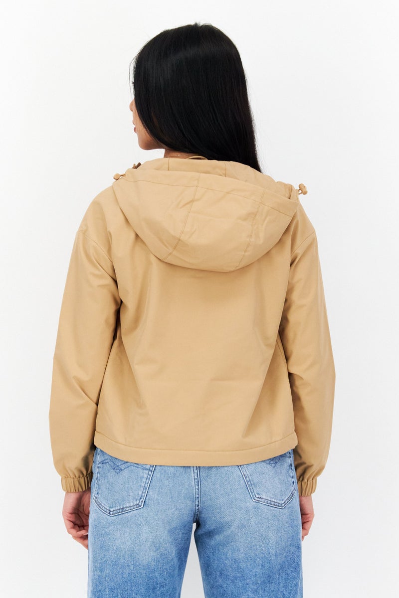Lyle & Scott Women Hooded Embroidered Logo Jacket, Warm Tan  - Image 4