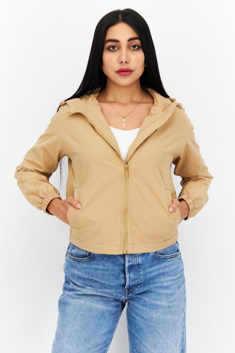Lyle & Scott Women Hooded Embroidered Logo Jacket, Warm Tan  - Image 1