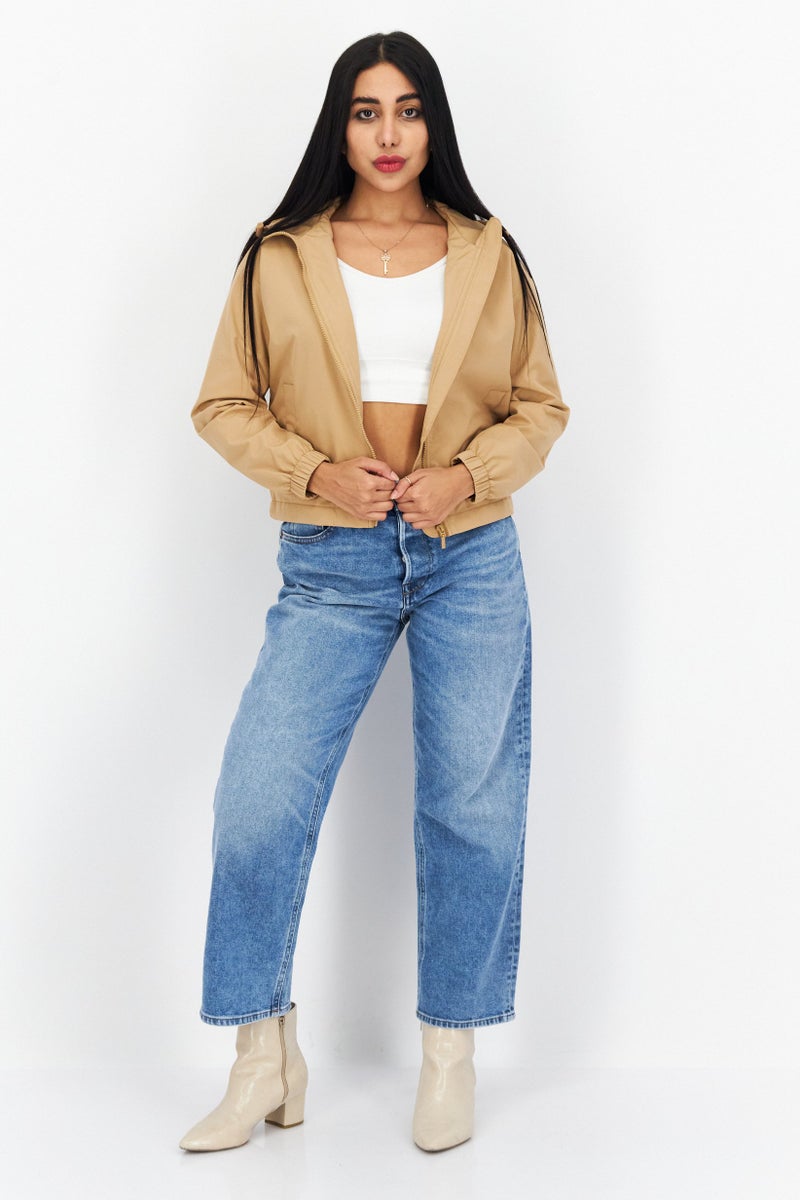 Lyle & Scott Women Hooded Embroidered Logo Jacket, Warm Tan  - Image 3