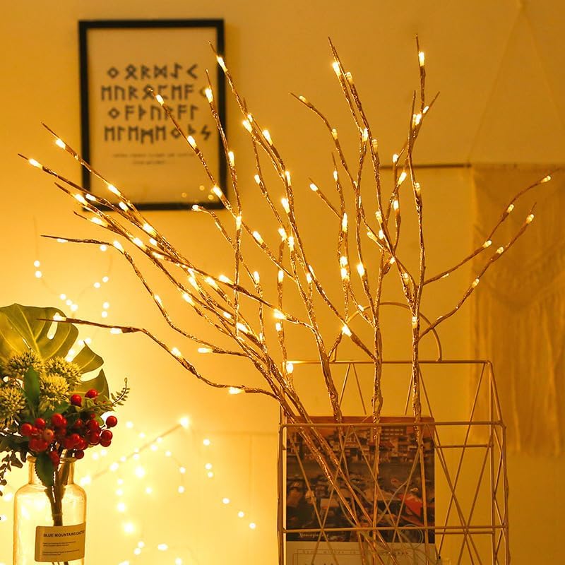 DK177 4 Pack Led Branch Light Battery Operated Lighted Branch Vase Filler Willow Tree Artificial Little Twig Power Golden 30 Inch 20 LED for Home Romantic Decoration (Gold-Warm White) - Image 2